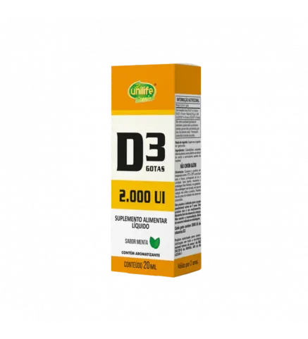 D3 Vitamina em Gotas Menta 20ml Alto Teor 2.000 UI Unilife