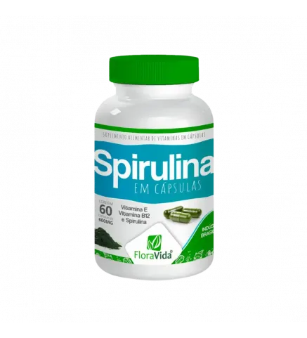 Spirulina c/ Vitaminas B12+E 600mg 60 Cáps, Flora Vida