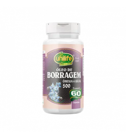Óleo de Semente de Borragem +Ômega3 500ml 60 Cáps, Unilife