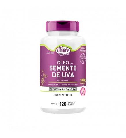 Óleo de Semente de Uva 1.000ml +Ômegas 120 Cáps, Unilife